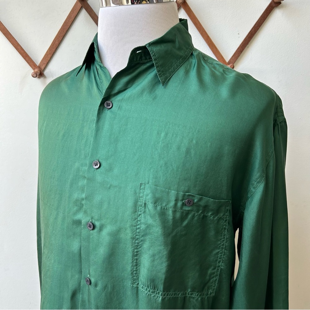 Vintage Bruno 100% Silk Green Button-Up Shirt - Picture 3 of 12